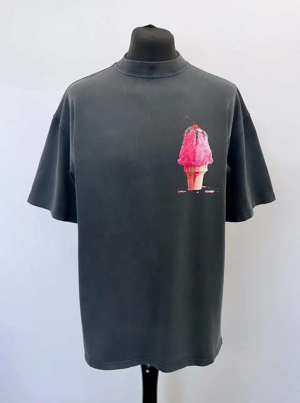 2025 summer new Harajuku street style ice cream print short sleeve cotton T-shirt men Y2k top Gothic style loose couple shirt