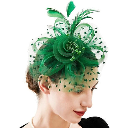 New 12 Color Net and Feather Fascinator Hat Headband Alice Headband Clip Mesh Flower Wedding Cocktail Hair Accessories Tea Party