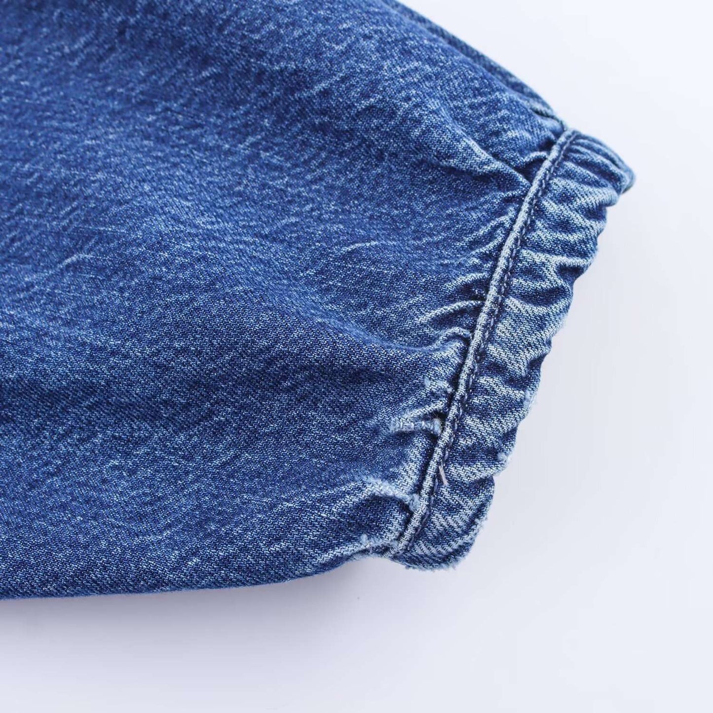 European style new women's fashion all-match temperament lotus leaf lace V-neck long-sleeved denim shirt