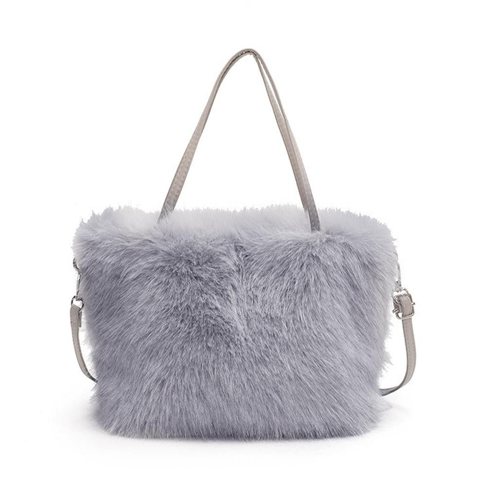 Faux Fur Tote Bag Women's Bucket Plush Light Luxury Ladies Handbags Soft Winter Crossbody Shoulder Bags