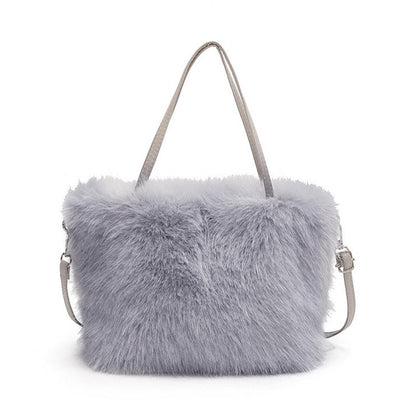 Faux Fur Tote Bag Women's Bucket Plush Light Luxury Ladies Handbags Soft Winter Crossbody Shoulder Bags