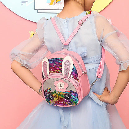 Mochila de Coelho com Lantejoulas para Meninas, Pré-escola, Ensino Fundamental, Formato de Coelho para Crianças, Material Escolar com Orelhas