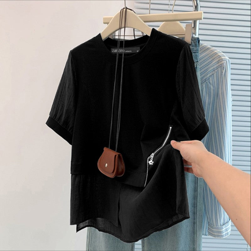 ZANZEA Women Summer Patchwork Blouse 2025 Casual O Neck Short Sleeve Tops Blusas Fashion Elegant Work Shirt Mujer Female Chemise