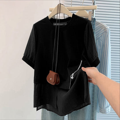 ZANZEA Women Summer Patchwork Blouse 2025 Casual O Neck Short Sleeve Tops Blusas Fashion Elegant Work Shirt Mujer Female Chemise