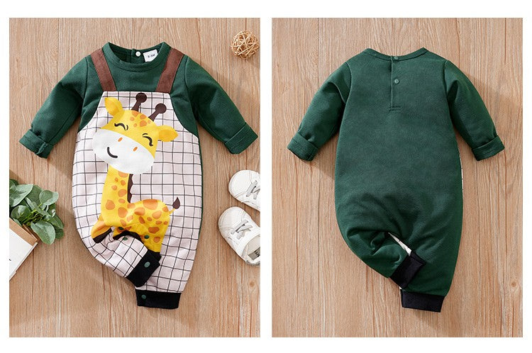 0-18 Newborn Spring And Autumn Cute Cartoon Backband Giraffe Comfortable Boys And Girls Long Sleeved Baby Bodysuit