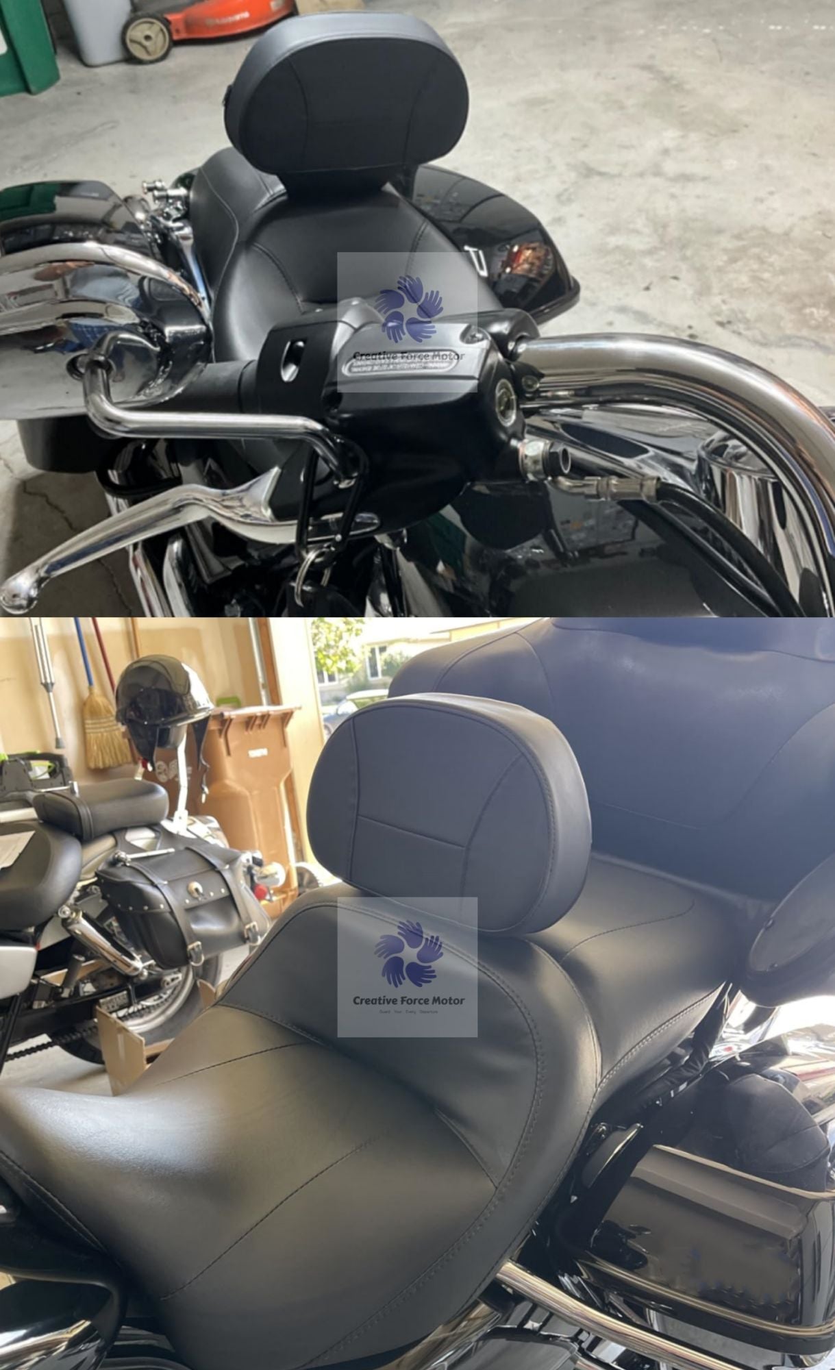 Almofada Encosto de Piloto Ajustável para Motocicleta com Suporte de Montagem para Harley Touring CVO Road King Electra Street Glide FLTRX 09-24