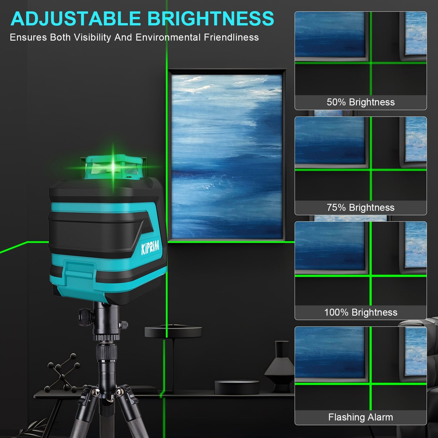 Kiprim Nível a Laser 2 Linhas/5 Linhas Nível de Nivelamento Automático 360 Ferramenta de Construção Equipamento de Luz Verde Laser Profissional Cruzado