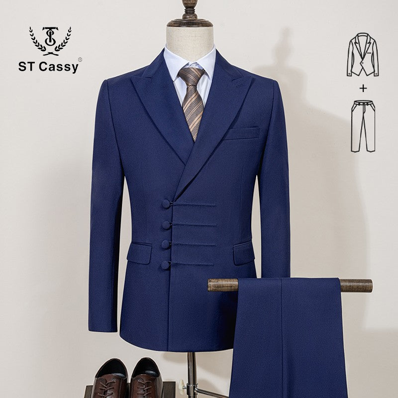 ST Cassy Elegant man suit for wedding Slim Fit Double Breasted Multiple buttons Casual Business man 2 piece outfit set