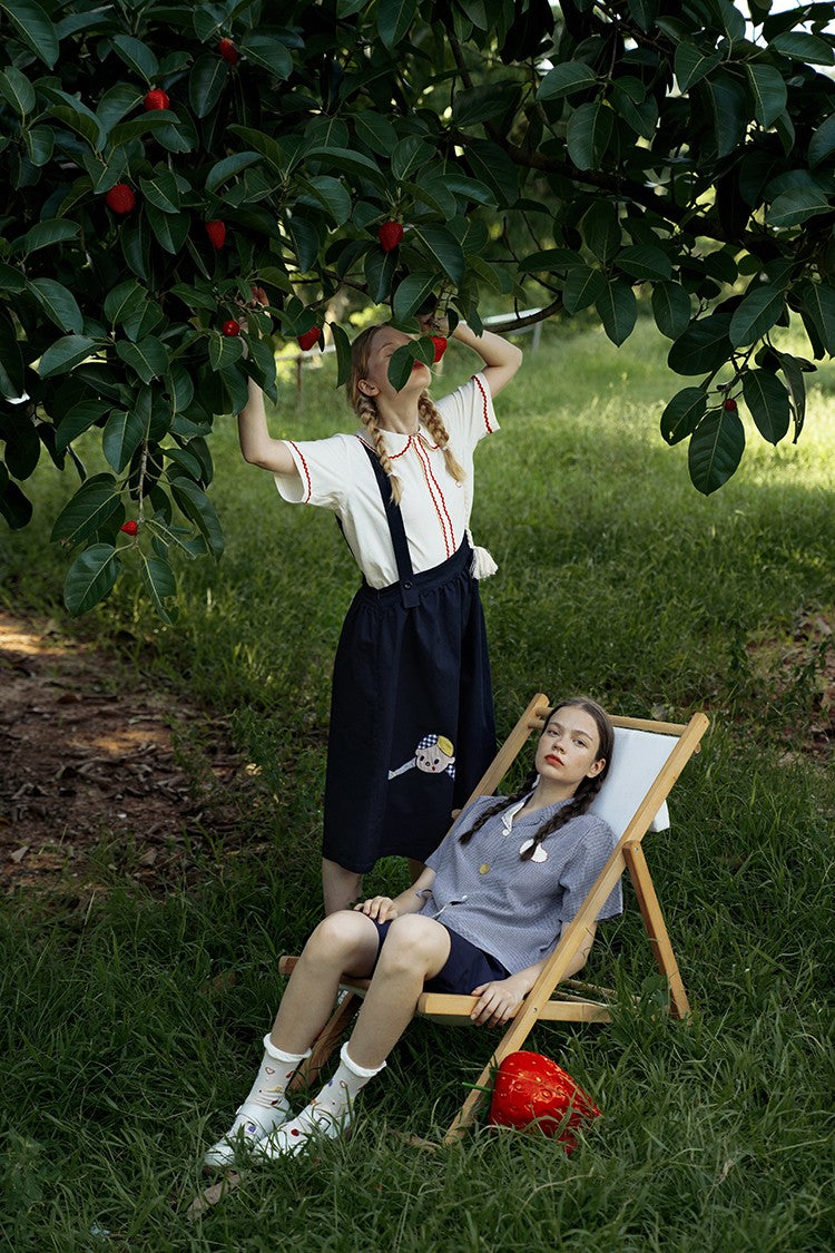 Fall Spring Original Indie Chic Design Harajuku Women Suspender Skirt Straps Dress Mid-calf Length A-line Spaghetti Strap Dress