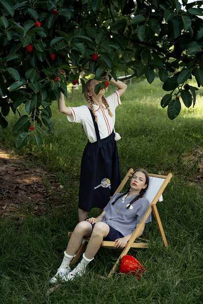 Fall Spring Original Indie Chic Design Harajuku Women Suspender Skirt Straps Dress Mid-calf Length A-line Spaghetti Strap Dress