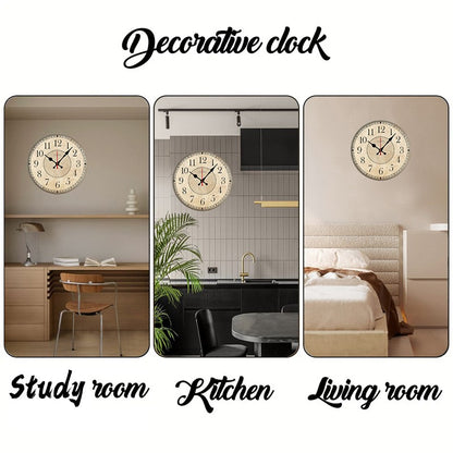Beige & Black Wooden Round Silent Hanging Wall Clock, Suitable For Living Room, Office, Study Room, Bedroom, Home Decoration