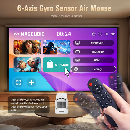 Magcubic HY310 Projetor Android 11 4K Foco Automático Nativo 1080P Nativo 330ANSI Dual Wifi BT5.4 Air Mouse Voz Filmes em Casa ao Ar Livre