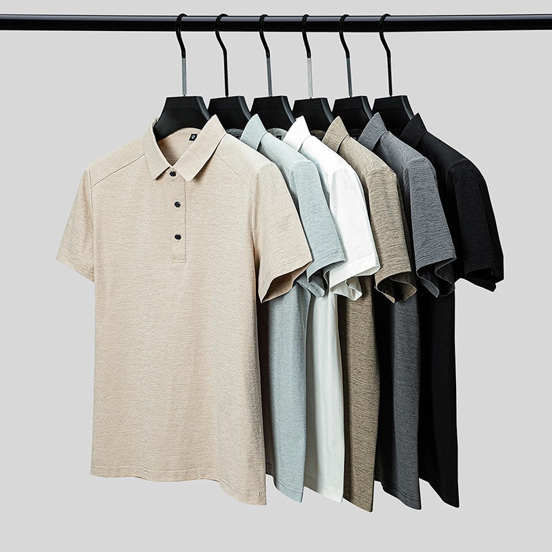 Summer business breathable short sleeved polo shirt with collar top, 2025 new item solid color collar short sleeved shirt