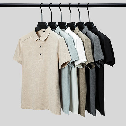 Summer business breathable short sleeved polo shirt with collar top, 2025 new item solid color collar short sleeved shirt