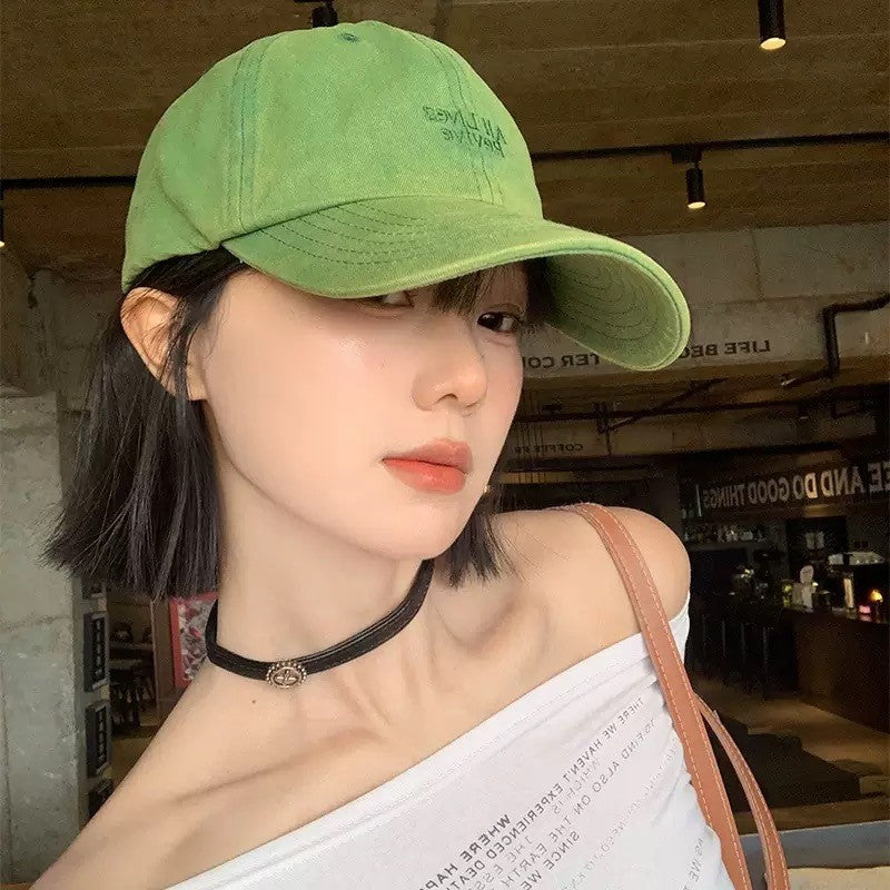 Trendy Japanese Retro Washed Denim Baseball Cap Embroidered Letter Couple Sun Hat Casual Outdoor Sport UV Resistant Baseball Cap