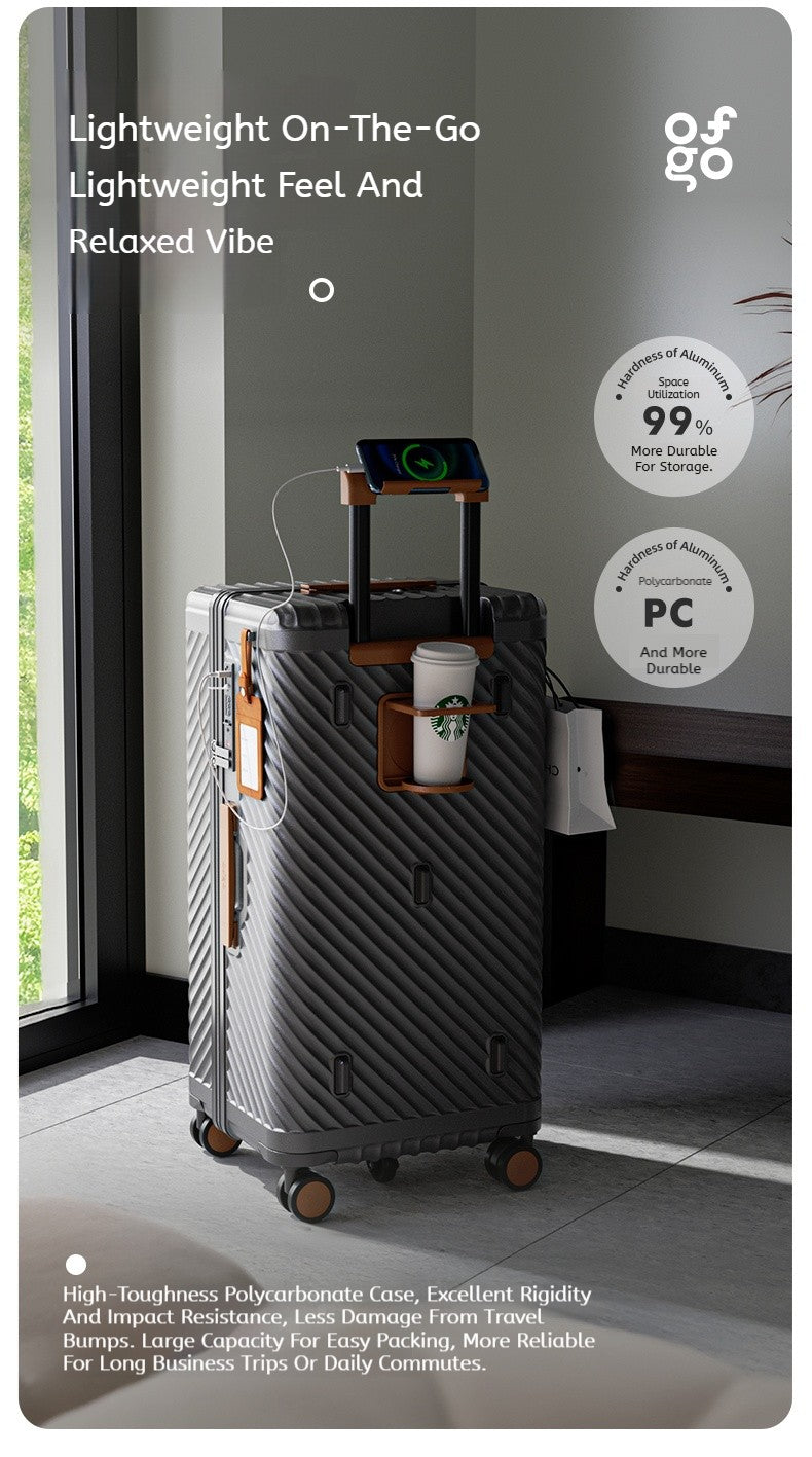 Ofgo Suitcase 20-30 Inches | Cup Holder/Waterproof Pc Suitcase Large Capacity Spinner Suitcase Tsa Travel Trolley Case With Lock