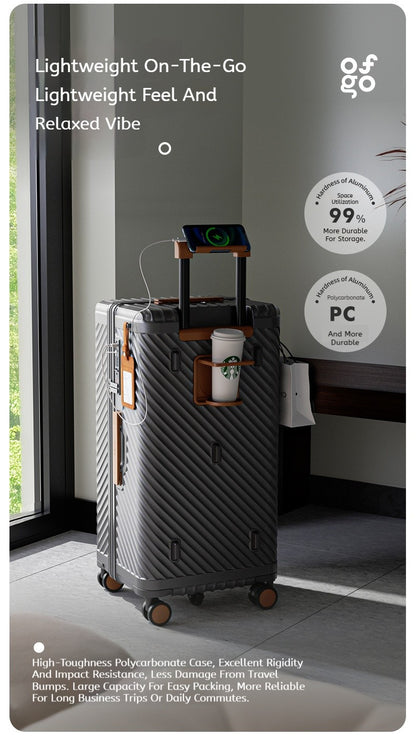 Ofgo Suitcase 20-30 Inches | Cup Holder/Waterproof Pc Suitcase Large Capacity Spinner Suitcase Tsa Travel Trolley Case With Lock