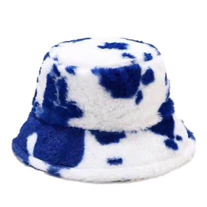 Winter Bucket Hat Women's Fashion Milk Cow Grain Panama Warm Hats Female Vintage Faux Fur Fisherman Cap Hats For Women Casual