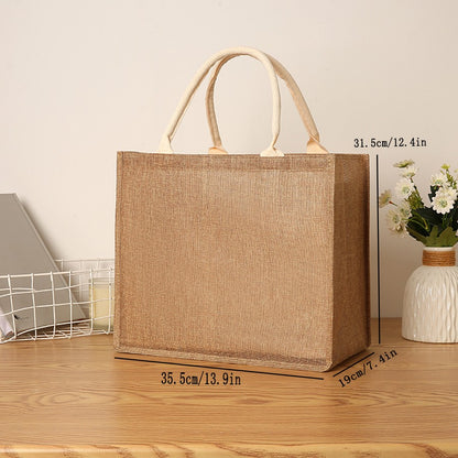 Pure Color Retro Faux Hemp Large Capacity Ladies Tote Reusable Lined Waterproof Travel Portable Beach Handbag
