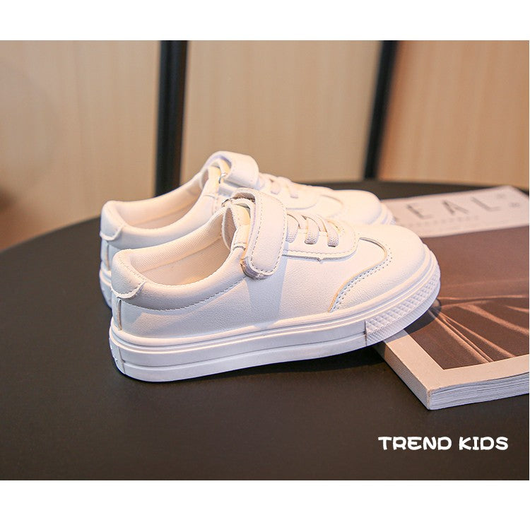 Children Casual Shoes White Pu Leather Plain Design School Kids Sneakers Unisex All-match 26-36 Four Seasons Boys Girls Shoes