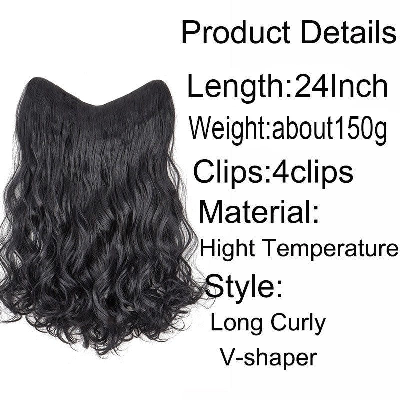 Extensão de Cabelo Sintético Longo Cacheado 24 polegadas em V Peça Única Fofa Invisível Castanho Preto para Mulheres