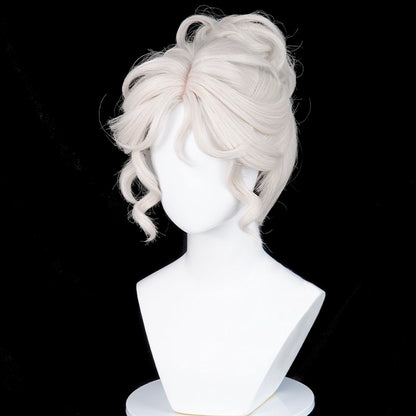 Short Straight White Bun Clip Synthetic Wig Middle Part Anime Game Cosplay Wig Heat Resistant for Daily Party