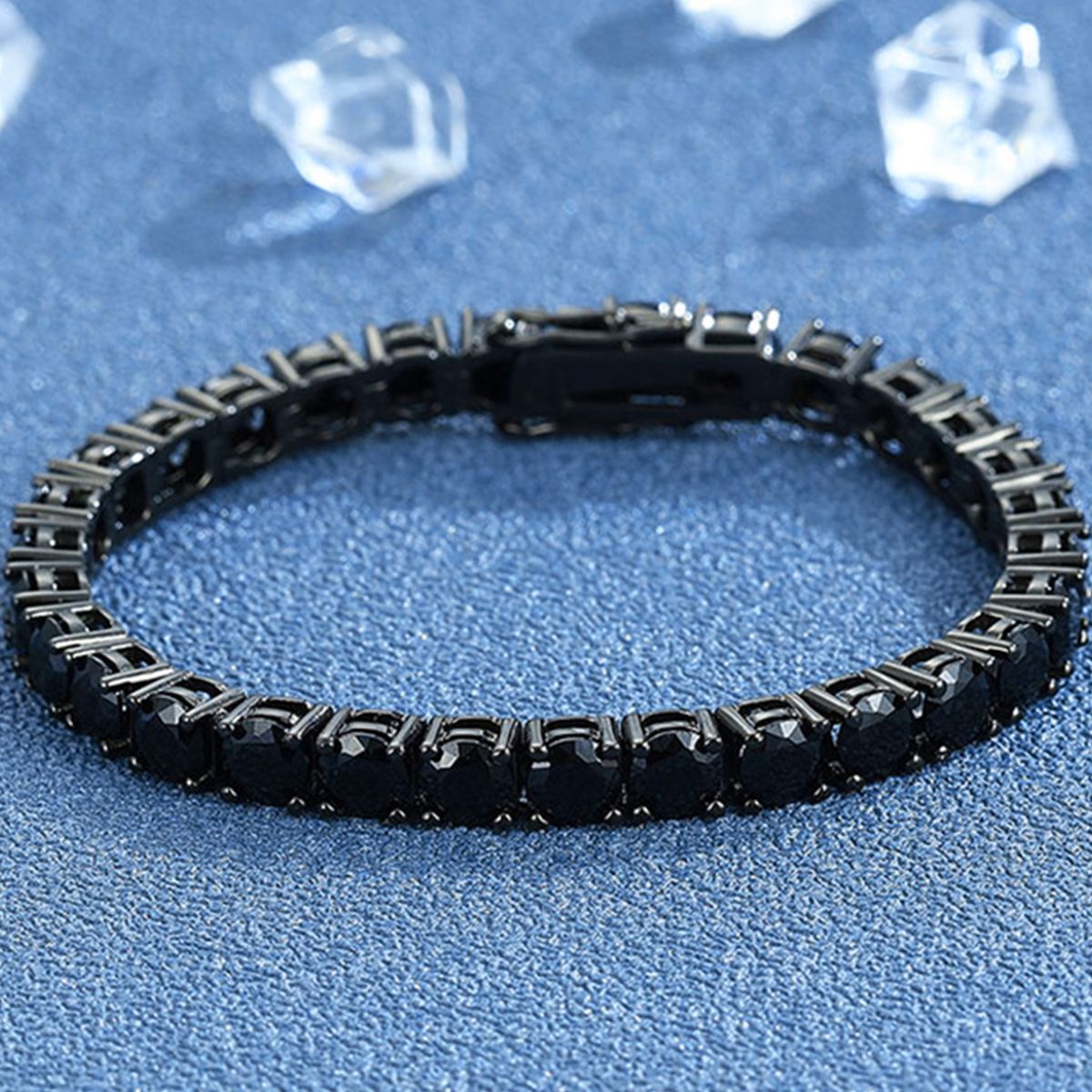 ?Pulseira Genuína de Tênis em Prata Esterlina S925 com Banho de Ródio Negro 3mm 4mm 5mm Moissanite Negra Joia Moderna Elegante para Mulheres?