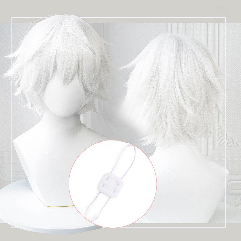 Anime Kaneki Ken Cosplay Wigs Short White Fluffy Wigs Eye Patch Heat Resistant Synthetic Hair Party Role Play