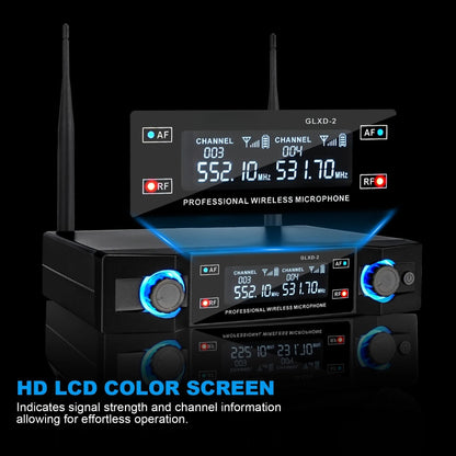 G-L-X Sistema de Microfone Sem Fio Profissional de Canal Duplo UHF Frequência Fixa Microfone Dinâmico de Mão Sem Fio Para Festa de Karaokê