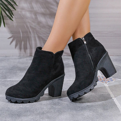 Women Platform Boots Women's Ankle Boots Autumn Fashion Elegant Faux Suede Elegant Concise Solid Colors High Heel Ankle Boots