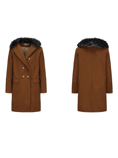 Men s Classic Double Breasted Trench Coat with Removable Fur Collar Mid-Length Wool Blend Overcoat for Winter Warmth