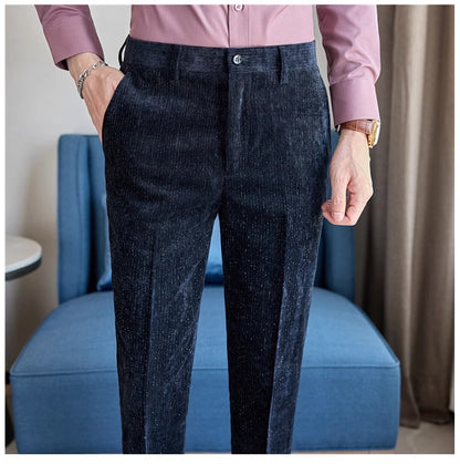 Novas calças de terno de veludo cotelê masculinas para outono e inverno moda masculina negócios sociais casamento baile festa vestido calça slim fit