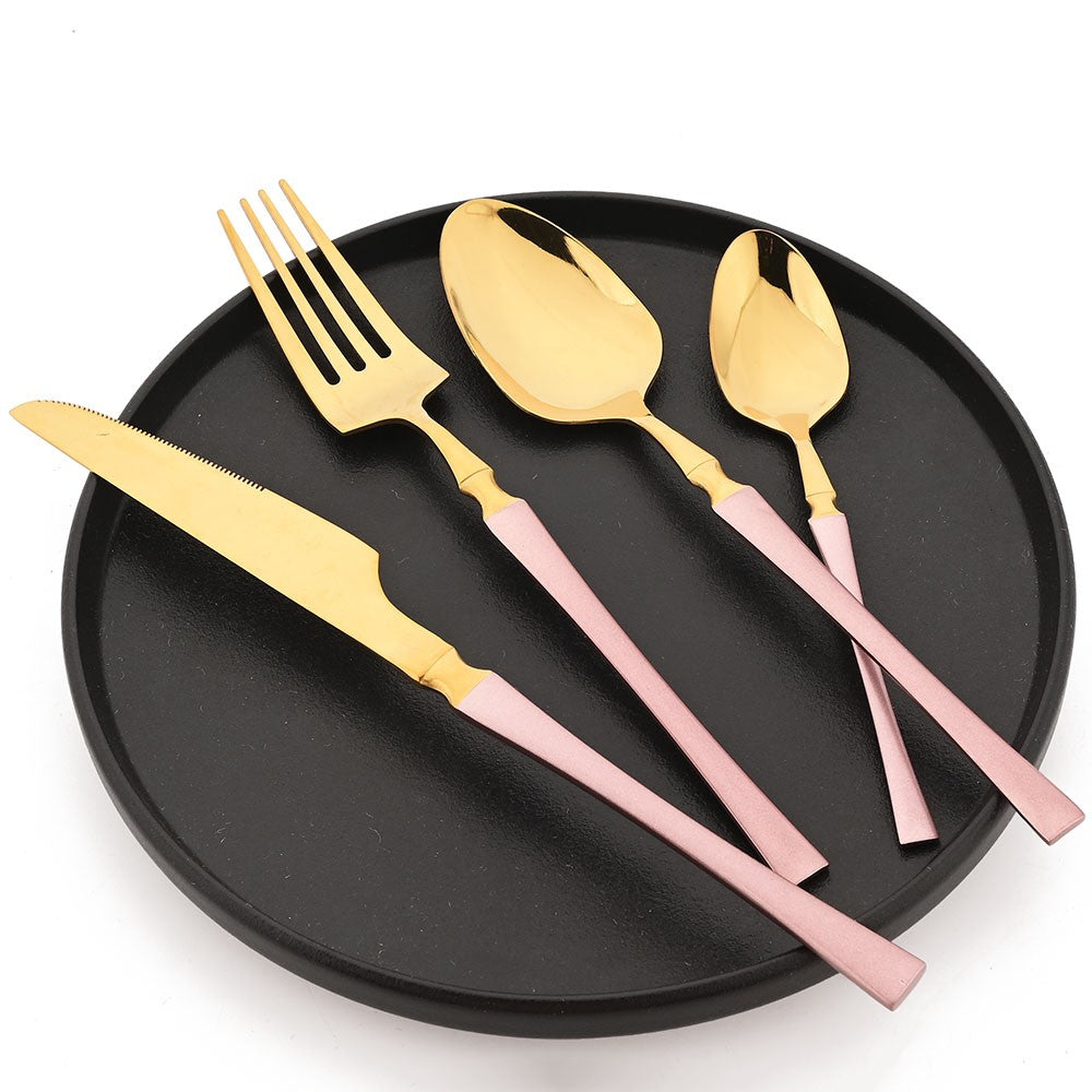 JANKNG 24Pcs White Gold Tableware Set Stainless Steel Dinnerware Spoon Fork Knife Cutlery Kitchen Food Flatware Silverware Set