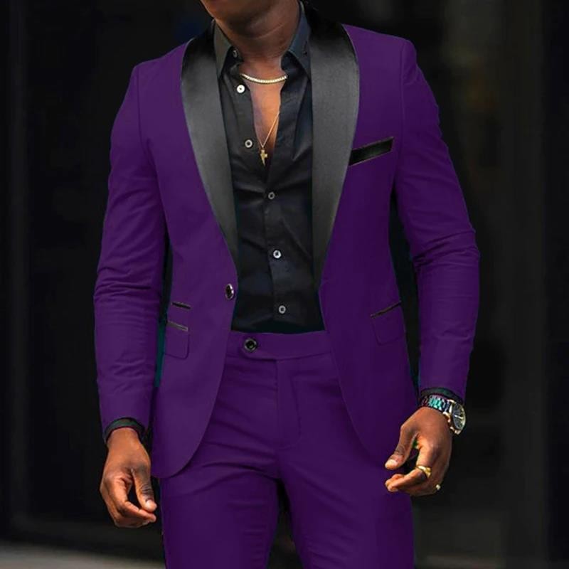 Men's New Fashion Business Casual Two-piece, Comfortable and Breathable Slim-fit Side Slit Single-button Suit Jacket+trousers