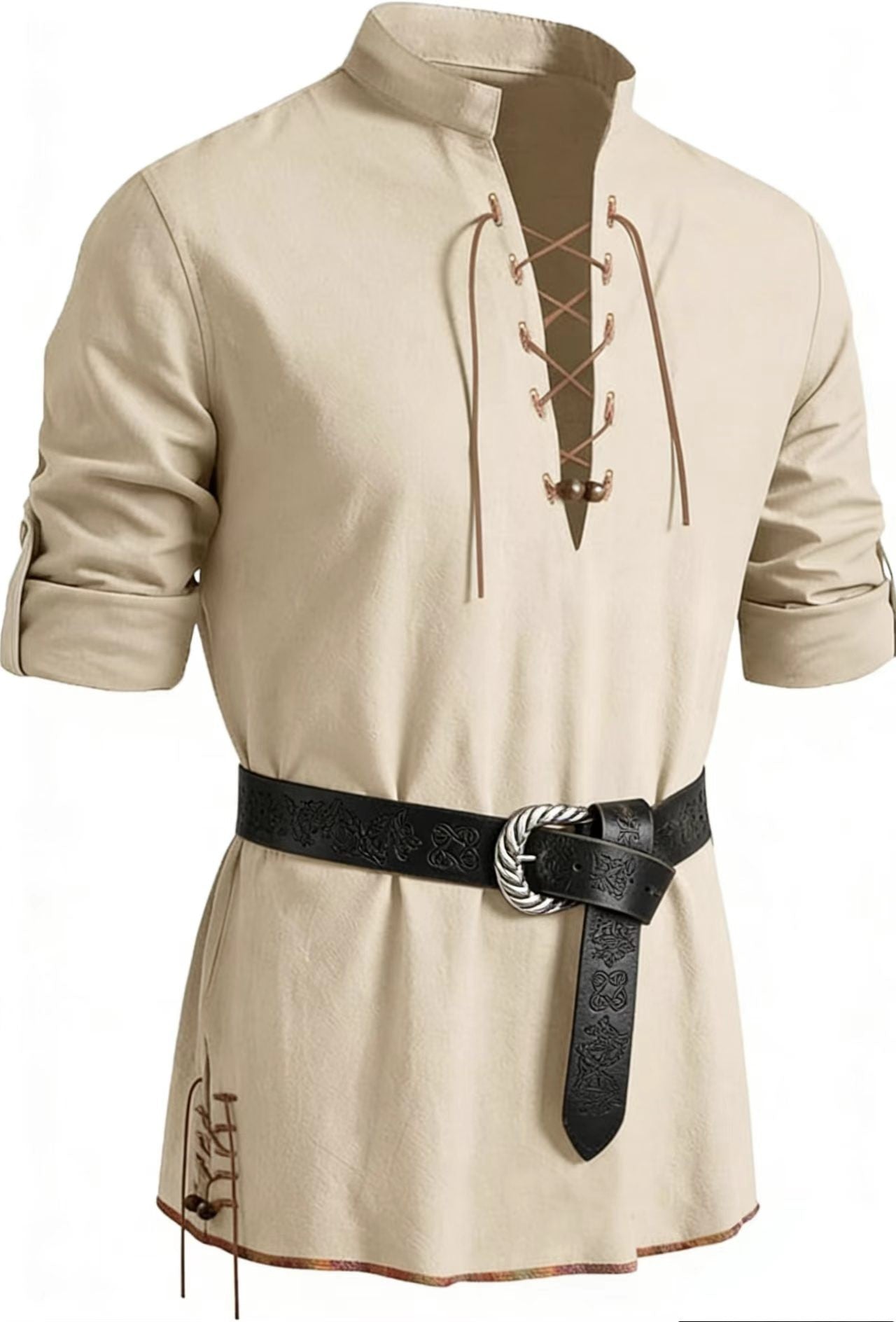 Runcati Mens Medieval Pirate Shirt Cotton Retro Lace Up Renaissance Shirts Viking Long Sleeve Halloween Costume Tops