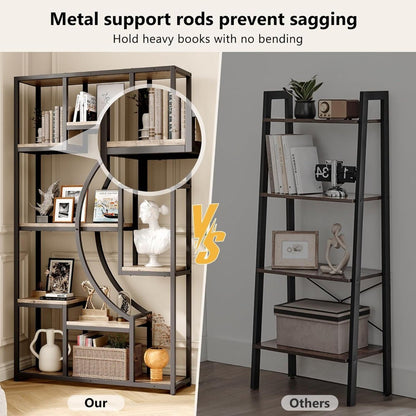 70.8" Tall Bookshelf Set of 2, 79" Wide Geometric Display Shelf with 18 Open Storage Shelves, Scratch-Resistant Gray Wash