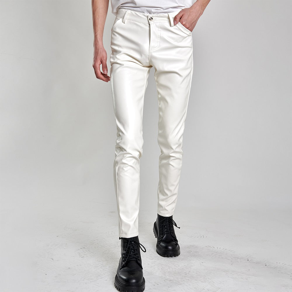 Men's Leather Pants Skinny Fit Stretch Fashion PU Leather Trousers Nightclub Party & Dance Pants Thin