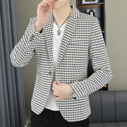 Blazer Men's Fashion Gentleman Business Outdoor Travel Plaid Slim-fit Korean Version of The Trend Handsome Youth Casual Blazer