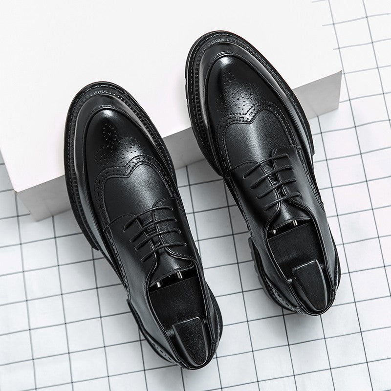 New leather shoes for young men British Brock formal business increase casual black wedding groom lace-up men's shoes