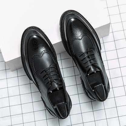 New leather shoes for young men British Brock formal business increase casual black wedding groom lace-up men's shoes