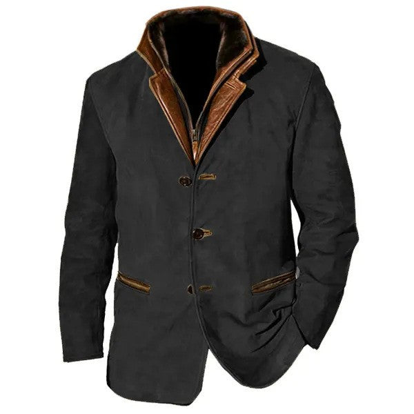 Spring Autumn New Men's Jackets Casual Retro Formal Coats for Men Collar Splicing Color Contrasting Tops Men Clothing
