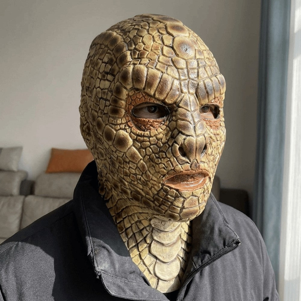 Lizard Man Realistic Snake Monster Mask Soft Reptile Texture Full Face Mask Latex Scary Snake Skin Headgear Adult Unisex