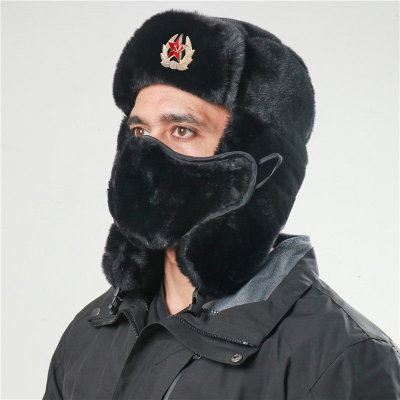 Unissex Soviético Emblema Chapéu Lei Feng Pelo Sintético de Coelho Quente à Prova de Vento com Abas de Orelha Inverno Ciclismo ao Ar Livre Estilo Russo Tempo Frio?