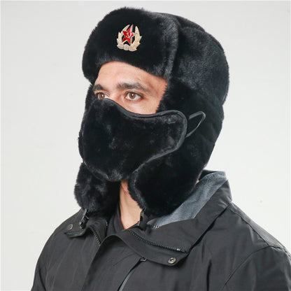 Unissex Soviético Emblema Chapéu Lei Feng Pelo Sintético de Coelho Quente à Prova de Vento com Abas de Orelha Inverno Ciclismo ao Ar Livre Estilo Russo Tempo Frio?
