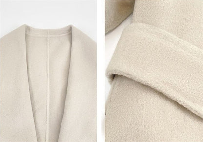 Korean Style Temperament Fur Collar Fashion Women's Coat Medium To Long Simple Casual Woolen Coat Slimming Versatile Woolen Coat