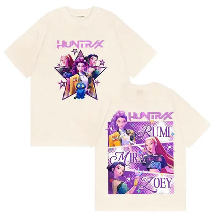 K-pop Demon Hunters Rumi Mira Zpey 2025 Film Graphic T-Shirt Men Women Harajuku High Quality Oversize Cotton T Shirts Streetwear