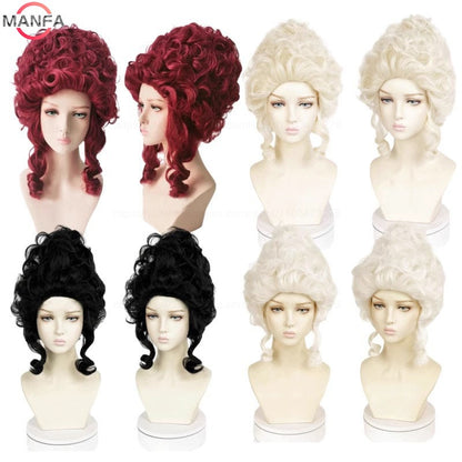 Perucas de Cosplay Maria Antonieta Princesa Médio Encaracolado Resistente ao Calor Peruca de Cabelo Sintético + Touca de Peruca