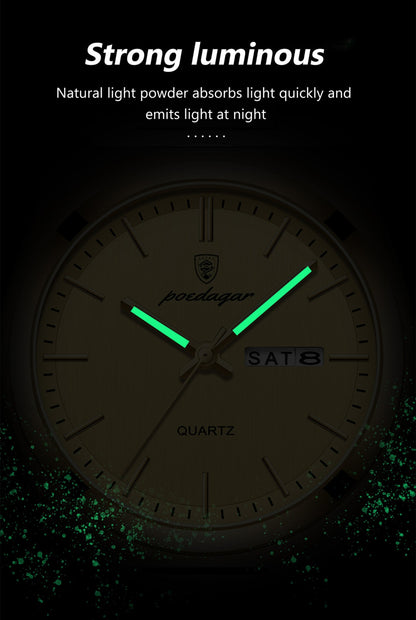 POEDAGAR Fashion Classic Man Watch Waterproof Luminous Date Week Luxury Men Watch Stainless Steel Quartz Business Men's Watches