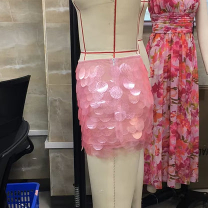 Hot Girl Party Rave Sequins Mini Skirts Women Sexy Low Rise Bodycon Skirts Y2K Coquette Sparkle Short Skirt Fashion Clubwear