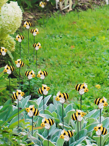10pcs Garden Stakes Decoration Bee Yard Pot Pile Lawn Pathway Ornament Waterproof Flower Pot Indoor Outdoor Landscape Miniatures
